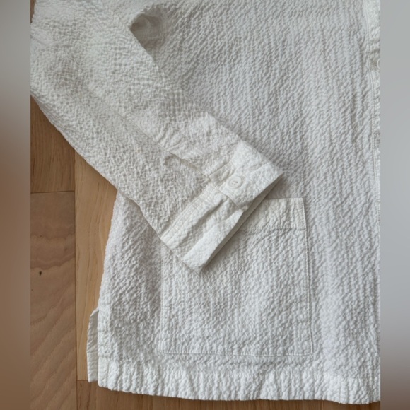 Eileen Fisher Organic Cotton Pucker Mandarin Collar Jacket lightweight, sheer L - Picture 4 of 15